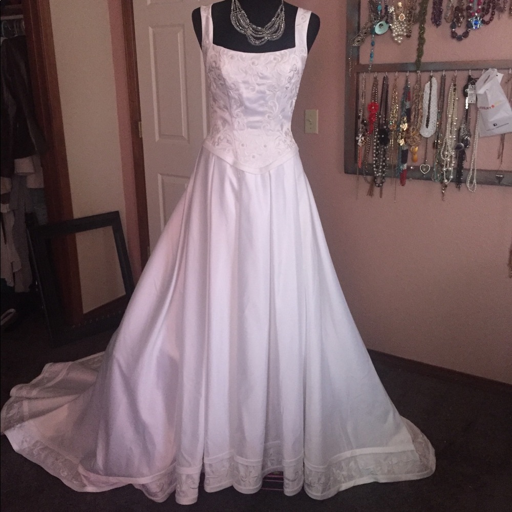 Size 8 white satin wedding gown